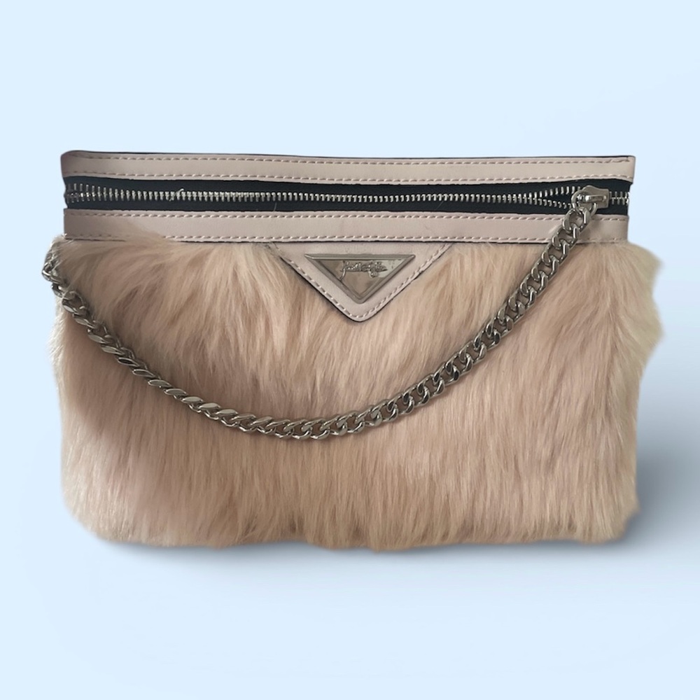 Kendall & Kylie Dusty pink faux Fur Chain Clutch